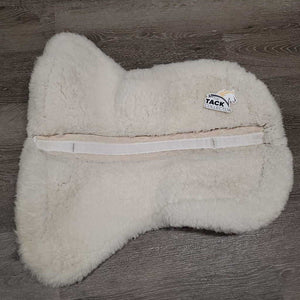 Dressage Sheepskin Quilt Half Pad, rolled edges *vgc, clean, stain, cut tabs, mnr dingy, hair, clumpy, rubs, tear
