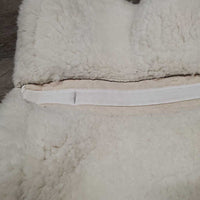 Dressage Sheepskin Quilt Half Pad, rolled edges *vgc, clean, stain, cut tabs, mnr dingy, hair, clumpy, rubs, tear