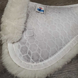 Dressage Sheepskin Quilt Half Pad, rolled edges *vgc, clean, stain, cut tabs, mnr dingy, hair, clumpy, rubs, tear