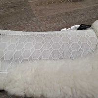 Dressage Sheepskin Quilt Half Pad, rolled edges *vgc, clean, stain, cut tabs, mnr dingy, hair, clumpy, rubs, tear
