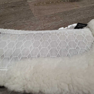 Dressage Sheepskin Quilt Half Pad, rolled edges *vgc, clean, stain, cut tabs, mnr dingy, hair, clumpy, rubs, tear