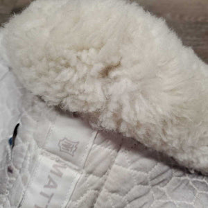 Dressage Sheepskin Quilt Half Pad, rolled edges *vgc, clean, stain, cut tabs, mnr dingy, hair, clumpy, rubs, tear