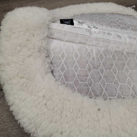 Dressage Sheepskin Quilt Half Pad, rolled edges *vgc, clean, stain, cut tabs, mnr dingy, hair, clumpy, rubs, tear