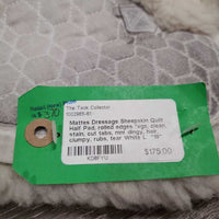 Dressage Sheepskin Quilt Half Pad, rolled edges *vgc, clean, stain, cut tabs, mnr dingy, hair, clumpy, rubs, tear
