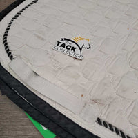 Quilt Dressage Saddle Pad, 1x, piping *gc, clean, older, stains, dingy, puckers, hole, threads, faded, cut tabs
