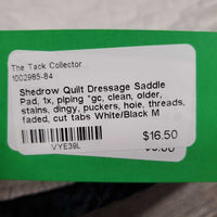 Quilt Dressage Saddle Pad, 1x, piping *gc, clean, older, stains, dingy, puckers, hole, threads, faded, cut tabs