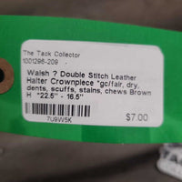 Double Stitch Leather Halter Crownpiece *gc/fair, dry, dents, scuffs, stains, chews
