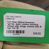 Ribbed Breeches *gc/fair, older, undone stitching, rubbed, pills, snags, stained seat & legs

