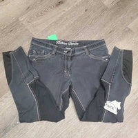 Full Seat Denim Breeches *gc, v.faded, seam puckers, v.crinkled waist, older, rubs, pills
