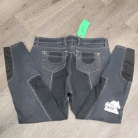 Full Seat Denim Breeches *gc, v.faded, seam puckers, v.crinkled waist, older, rubs, pills
