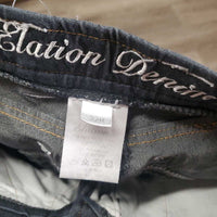Full Seat Denim Breeches *gc, v.faded, seam puckers, v.crinkled waist, older, rubs, pills
