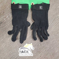 Pr Crochet & Leather Riding Gloves *gc/fair, clean, rubs, snags, threads, torn seam
