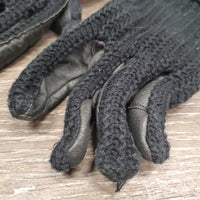 Pr Crochet & Leather Riding Gloves *gc/fair, clean, rubs, snags, threads, torn seam
