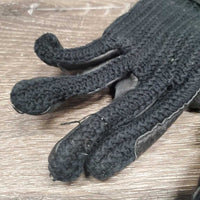 Pr Crochet & Leather Riding Gloves *gc/fair, clean, rubs, snags, threads, torn seam
