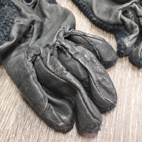 Pr Crochet & Leather Riding Gloves *gc/fair, clean, rubs, snags, threads, torn seam
