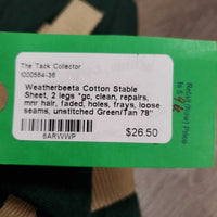 Cotton Stable Sheet, 2 legs *gc, clean, repairs, mnr hair, faded, holes, frays, loose seams, unstitched

