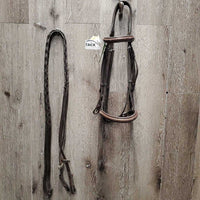 FS Rsd Soft Monocrown Hunter Bridle, Rsd/FS Braided Reins *vgc/gc, mnr dirt/residue, stains, rubs, fading & creases
