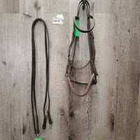 Rsd Bridle, Plain Curb Reins *gc, faded, rubs, scrapes, clean, dry, stiff, older, mismatched
