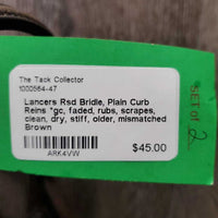 Rsd Bridle, Plain Curb Reins *gc, faded, rubs, scrapes, clean, dry, stiff, older, mismatched
