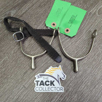 Light Narrow Round End Spurs, 1 Braided Nylon Spur Strap Only *vgc/gc, rubs, stains, scratches, widened, clean
