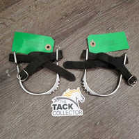Pr English Bumper Spurs, Hvy Thick Braided Nylon Spur Straps *gc, older, clean, faded, hairy, scratches
