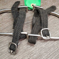 Pr English Bumper Spurs, Hvy Thick Braided Nylon Spur Straps *gc, older, clean, faded, hairy, scratches
