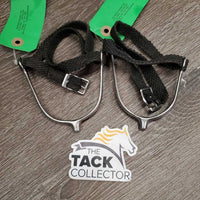 Nubby POW Spurs, Braided Nylon Spur Straps *gc, clean & dirty, residue, scrapes, widened, scratches
