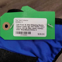 Tall Front & Hind Shipping Boots, Fleece Lined *gc, mnr stains, hairy velcro, dirt & rubs, clean, clumpy, older
