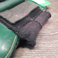 Pr Open Front Boots, velcro *fair, rubs, mnr hair, dirty, older, stains, torn edges, stretched elastic
