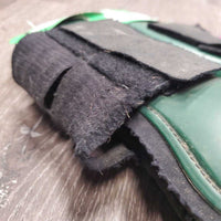 Pr Open Front Boots, velcro *fair, rubs, mnr hair, dirty, older, stains, torn edges, stretched elastic
