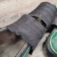 Pr Open Front Boots, velcro *fair, rubs, mnr hair, dirty, older, stains, torn edges, stretched elastic
