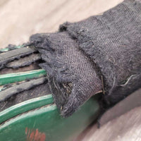 Pr Open Front Boots, velcro *fair, rubs, mnr hair, dirty, older, stains, torn edges, stretched elastic
