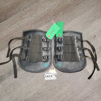Pr Open Front Boots, felt lining, Nylon Straps, Slide Buckles *gc, older, dirty, rubs, stains, pulled lining

