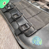 Pr Open Front Boots, felt lining, Nylon Straps, Slide Buckles *gc, older, dirty, rubs, stains, pulled lining
