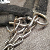 Thick Nylon Halter, attached Chin Chain *fair, v.dirty, xholes, frays, v.rubbed, snags, stains, faded
