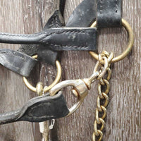 Rolled Leather Cattle Show Halter, Nose Chain Short Leather Lead Shank *gc, clean, residue, twisted, film
