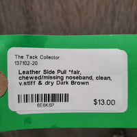 Leather Side Pull *fair, chewed/missing noseband, clean, v.stiff & dry
