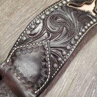 Wide Thick Leather Breastcollar, snap *vgc/xc, clean, mnr bent, scratches, stain & rub
