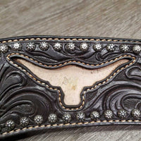 Wide Thick Leather Breastcollar, snap *vgc/xc, clean, mnr bent, scratches, stain & rub
