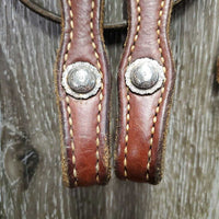 Soft Double Stitch Headstall, Conchos *vgc, stains, rubs, mnr dirt, creases, xholes