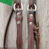 Soft Double Stitch Headstall, Conchos *vgc, stains, rubs, mnr dirt, creases, xholes