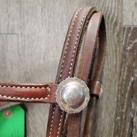 Soft Double Stitch Headstall, Conchos *vgc, stains, rubs, mnr dirt, creases, xholes
