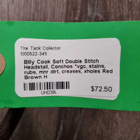 Soft Double Stitch Headstall, Conchos *vgc, stains, rubs, mnr dirt, creases, xholes