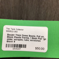 Thick Dress Boots, Pull on, Black Plastic Forms, 1 Boot Pull *gc, older, scrapes, rubs, scratches