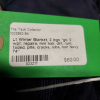 Lt Winter Blanket, 2 legs *gc, 0 wpf, repairs, mnr hair, dirt, rust, faded, pills, cracks, rubs, hair