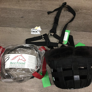Nylon Web & Fleece Wrapped Noseband Grazing Muzzle - Halter, halter, extra strap, bag *new