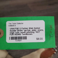 VINATGE 2 Cotton Web Gaited Saddle Girths *gc/fair, older, stains, edge rubs, loose stitching *NOT FOR RIDING
