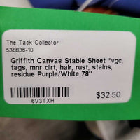 Canvas Stable Sheet *vgc, tags, mnr dirt, hair, rust, stains, residue
