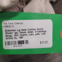 Lg Hole Cotton Scrim Sheet *gc, clean, older, 0 tail/legs, dingy, mnr stains, rubs, pills, rust
