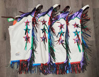 7x Show Rider Group Ponchos & 4x leather Chinks, Wide Cuffs,Tinsel Fringe, sequins *vgc, dirty bottoms
